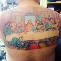 originale grande  quadro multicolore cena del signore tatuaggio pieno di schiena