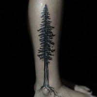 Original very detailed black ink 3D lonely tree tattoo on ankle
