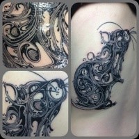 Ornamental style black ink tattoo of creepy mouse