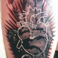 Ornamental style colored leg tattoo of interesting ornament with hearts