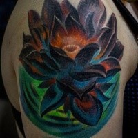 Ornamental style colored shoulder tattoo of beautiful flower