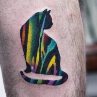 Pintado por David Cote tatuagem colorida de gato incrível