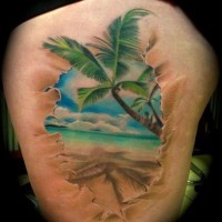 Tatuaje  de palmera en la playa