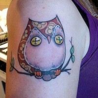 Patchwork owl bird tattoo