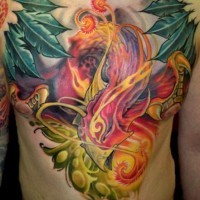 Phoenix and fire tattoo on chest