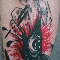 Photoshopstil farbiger Unterarm Tattoo der Hande mit Japanischen Sticks