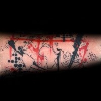 Photoshop style colored arm tattoo of world map