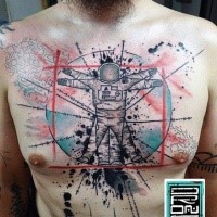 Photoshop style colored chest tattoo of spaceman with ornaments