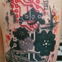 Photoshop style colored shoulder tattoo of various ornaments