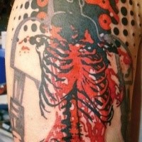 Photoshopstil farbiger Oberarm Tattoo des verdammten menschlichen Skeletons