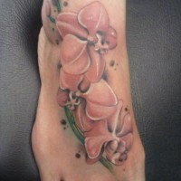 Pink flowers tattoo on leg for girls
