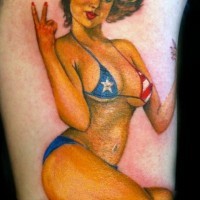 Pinup girl in bikini colors of american flag tattoo