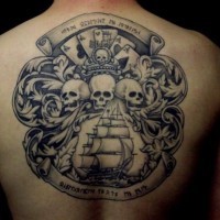 Pirate flag with cards skulls and ship tattoo