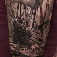 Pirate ship and skull  full sleeve tattoo
