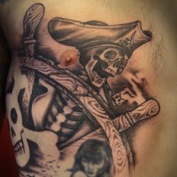 Pirate skeleton at captain wheel tattoo