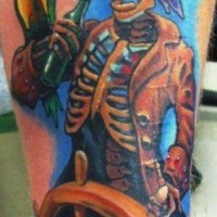 Piratenkapitän-Skelett mit Papagei Tattoo von Derek Raulerson