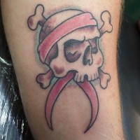 Pirate skull with flag tattoo