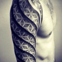 Polynesian style massive black and white ornaments tattoo on sleeve