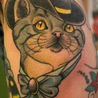 Portrait of a cat in a hat tattoo by Hakan Havermark