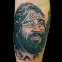 Portrait style colored tattoo of cool man with sunglasses