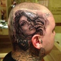 Portrait style detailed head tattoo of seductive woman face