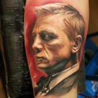 Portrait style very detailed tattoo of James Bond