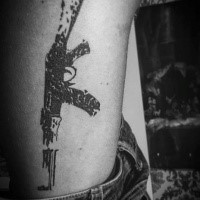Print like black ink side tattoo of AK rifle
