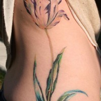 Tatuaje de tulipán púrpura en las costillas