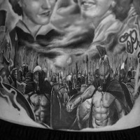Real movie like black and white 300 Spartans tattoo on waist