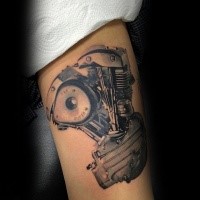 Real photo like colored arm tattoo of small bice engine