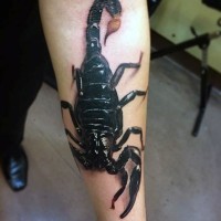 Real photo like very detailed black scorpion tattoo on arm