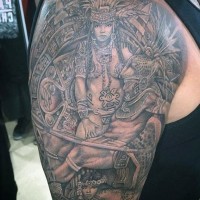 Real tribal wall sculpture like detailed shoulder tattoo