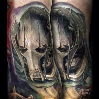 Realism style big colored tattoo of Star Wars droid general