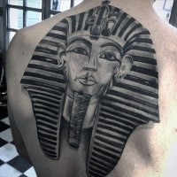 Realism style big whole back tattoo of Egypt statue