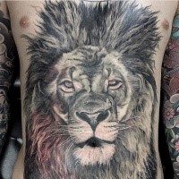 Realismus Stil schwarzes und weißes Brust Tattoo mit Löwenkopf