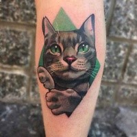 Realism style colored arm tattoo of funny cat