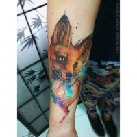 Realism style colored arm tattoo of magical fox