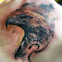 Realism style colored back tattoo of eagle with symbol