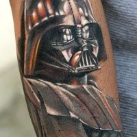 Realism style colored forearm tattoo of Darth Vader