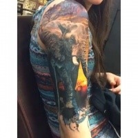 Realismusstil farbiger Schulter Tattoo des großen Elefanten