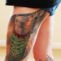 Realism style cool looking thigh tattoo of suspension