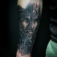 Realism style very detailed forearm tattoo of medieval knight