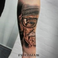 Realism style very detailed forearm tattoo of old man portrait