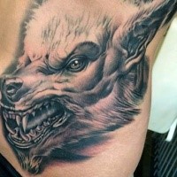 Realism style white colored werewolf head tattoo