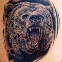 realistico orso nero ruggente tatuaggio