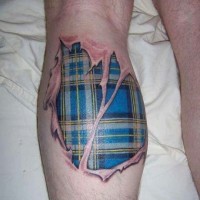 Realistic blue scotland tattoo on leg for man