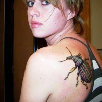 scarabeo realistico tatuaggio sulla scapola