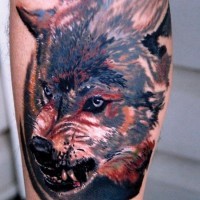 Realistic evil wolf tattoo