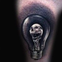 Realistic looking black and white bulb with skull and dace