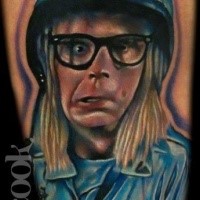 Realistic looking colored funny man tattoo
